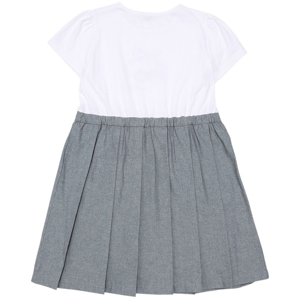 チェリー ロゴ刺繍 プリーツ風ドッキングワンピース Navy back