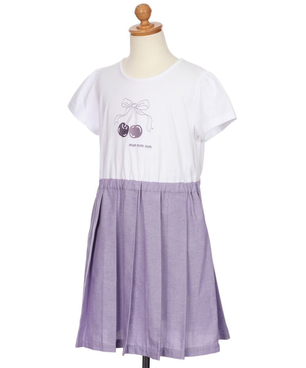 チェリー ロゴ刺繍 プリーツ風ドッキングワンピース Purple torso