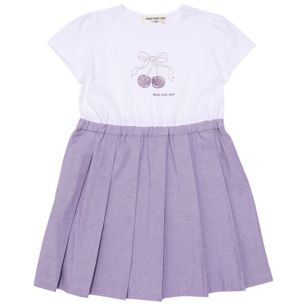 チェリー ロゴ刺繍 プリーツ風ドッキングワンピース Purple front