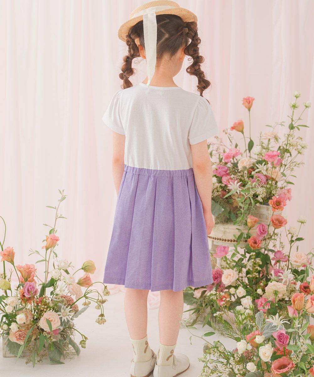 チェリー ロゴ刺繍 プリーツ風ドッキングワンピース Purple model image whole body