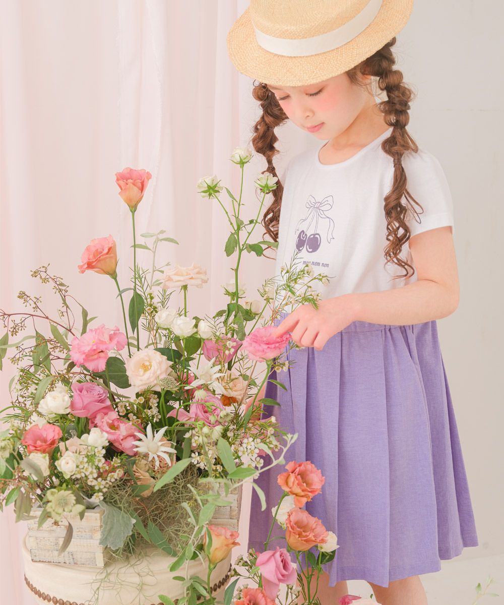 チェリー ロゴ刺繍 プリーツ風ドッキングワンピース Purple model image 2