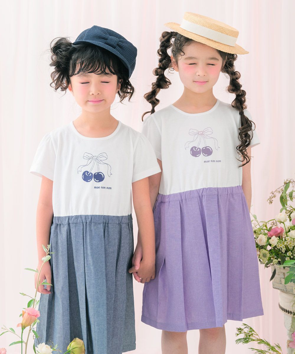 チェリー ロゴ刺繍 プリーツ風ドッキングワンピース Purple model image 3