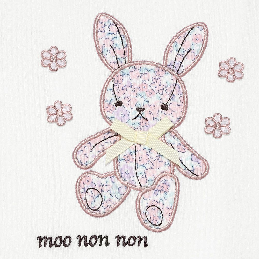 綿100％ 花柄うさぎアップリケ バックリボンつきTシャツ Off White Design point 1