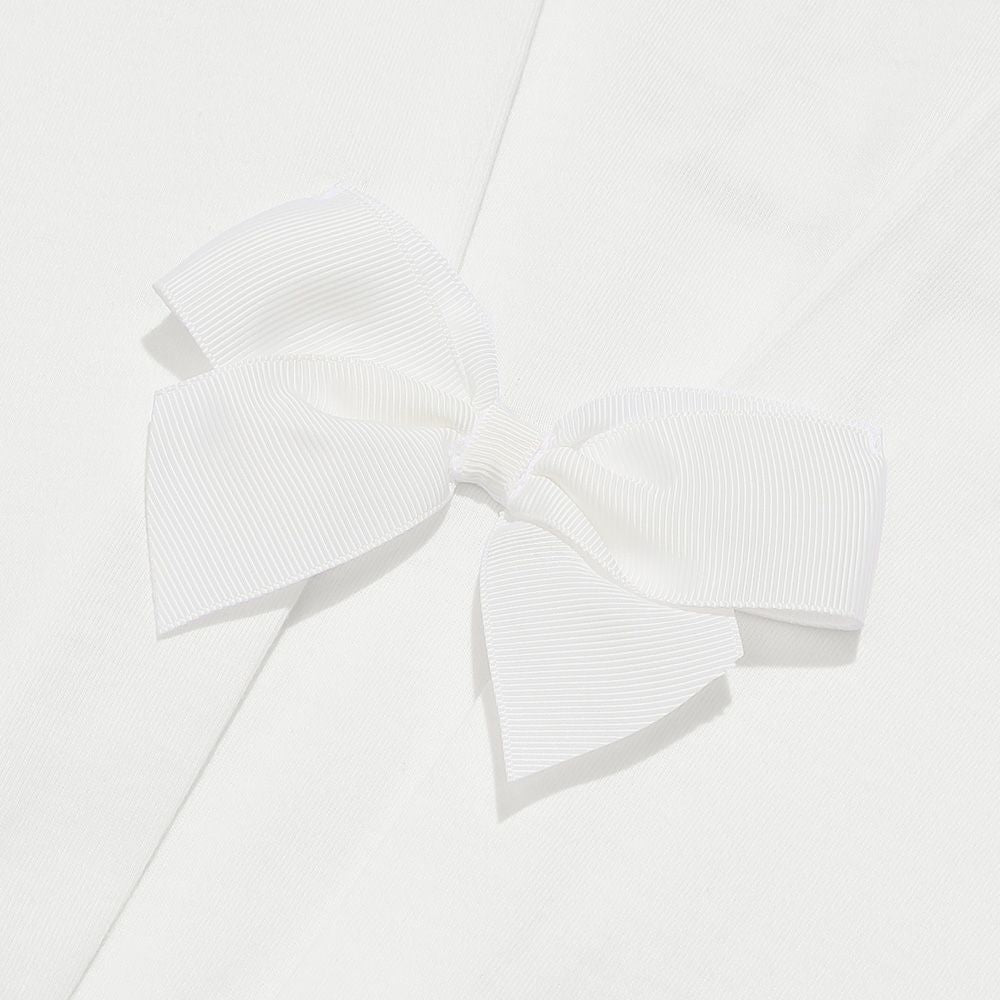 綿100％ 花柄うさぎアップリケ バックリボンつきTシャツ Off White Design point 2