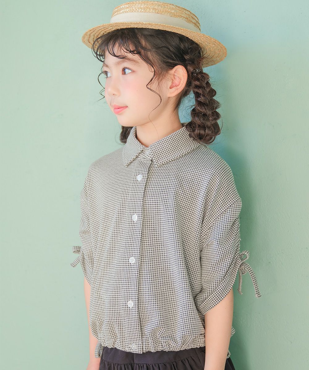 チェック柄 2way 襟付き前開きシャツ White/Black model image up