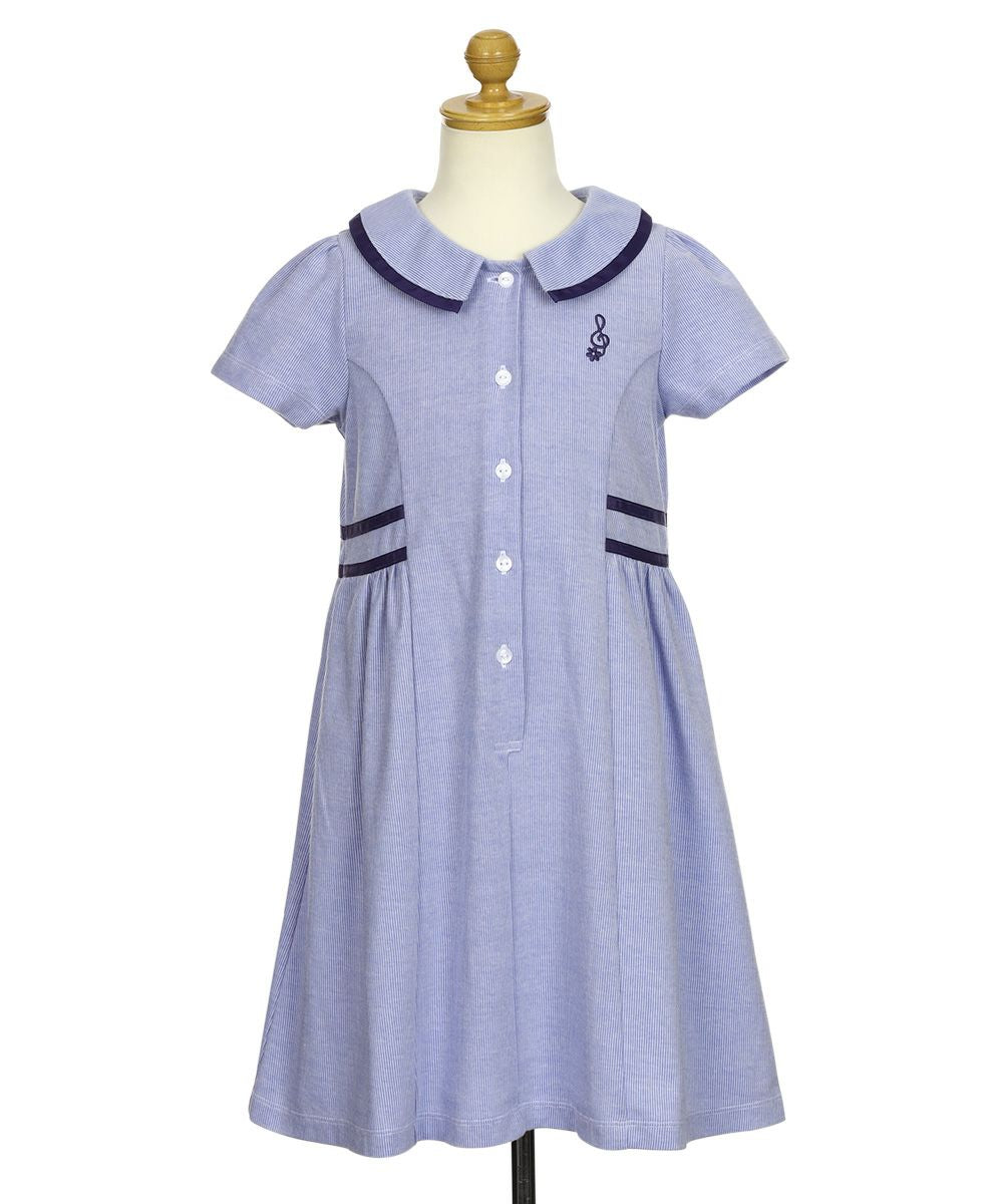ストライプ柄 襟付き ギャザーワンピース Blue torso