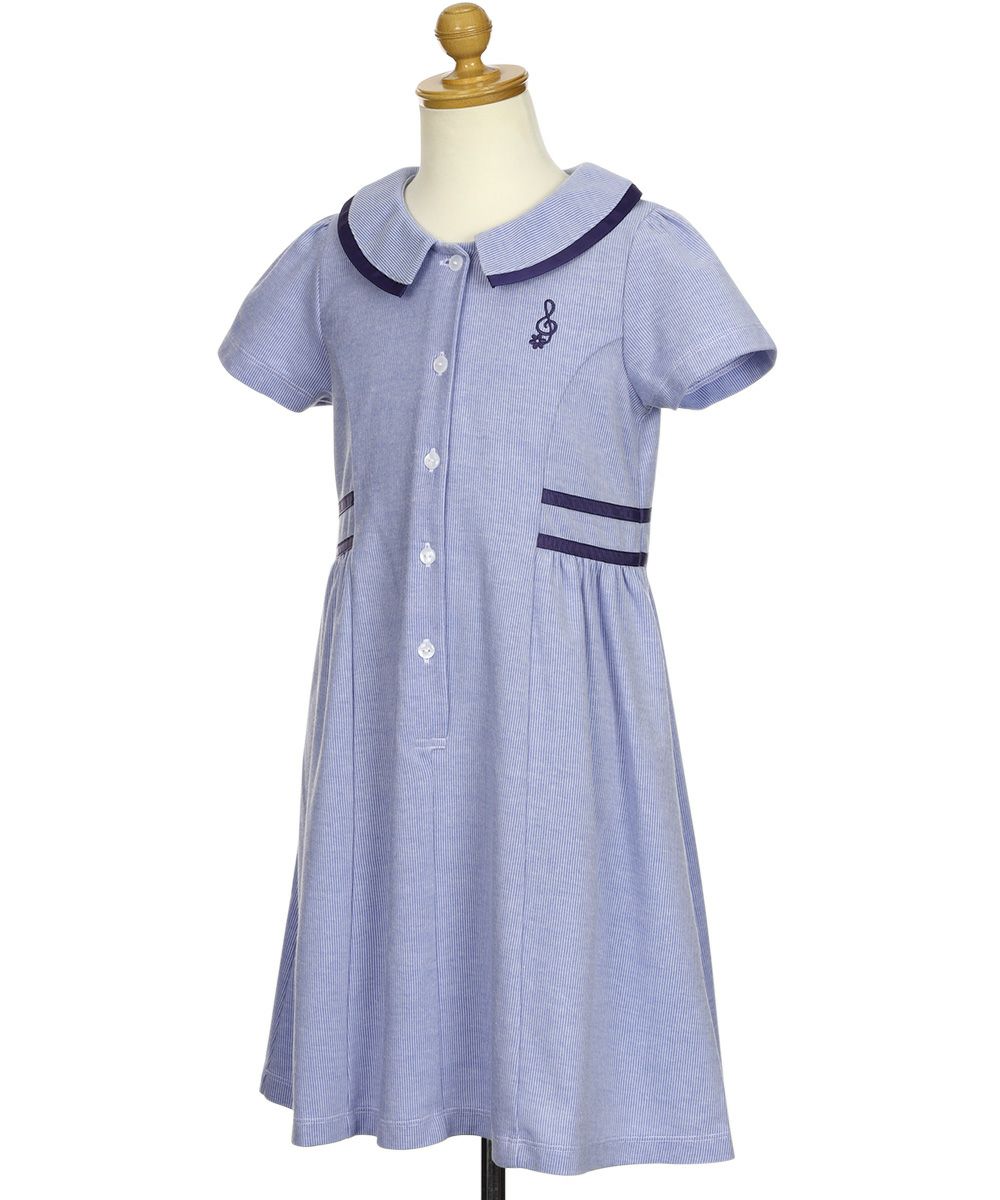 ストライプ柄 襟付き ギャザーワンピース Blue torso