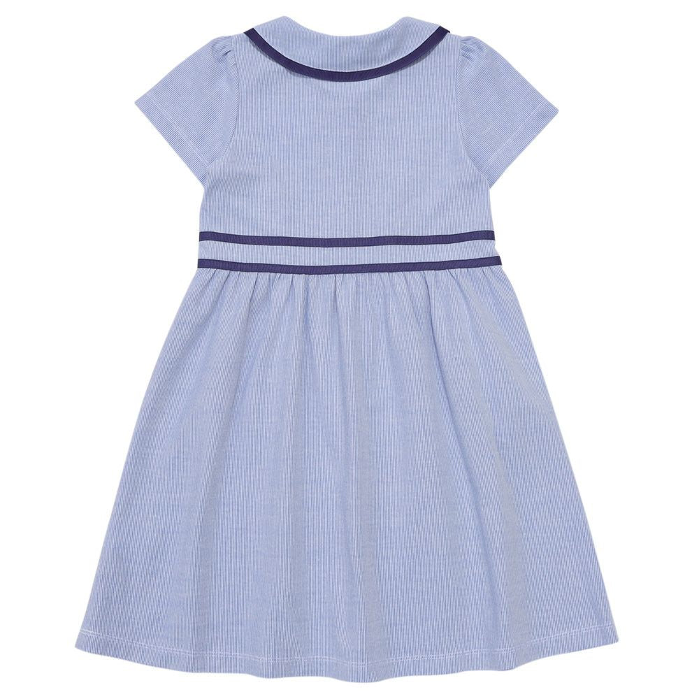 ストライプ柄 襟付き ギャザーワンピース Blue back