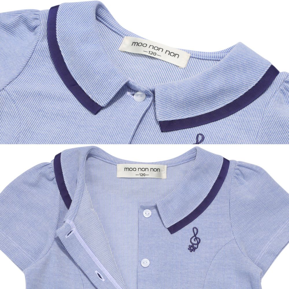 ストライプ柄 襟付き ギャザーワンピース Blue Design point 1