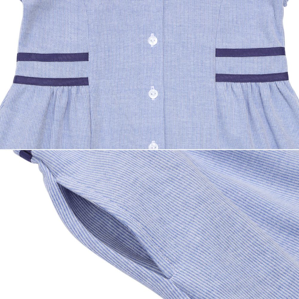 ストライプ柄 襟付き ギャザーワンピース Blue Design point 2