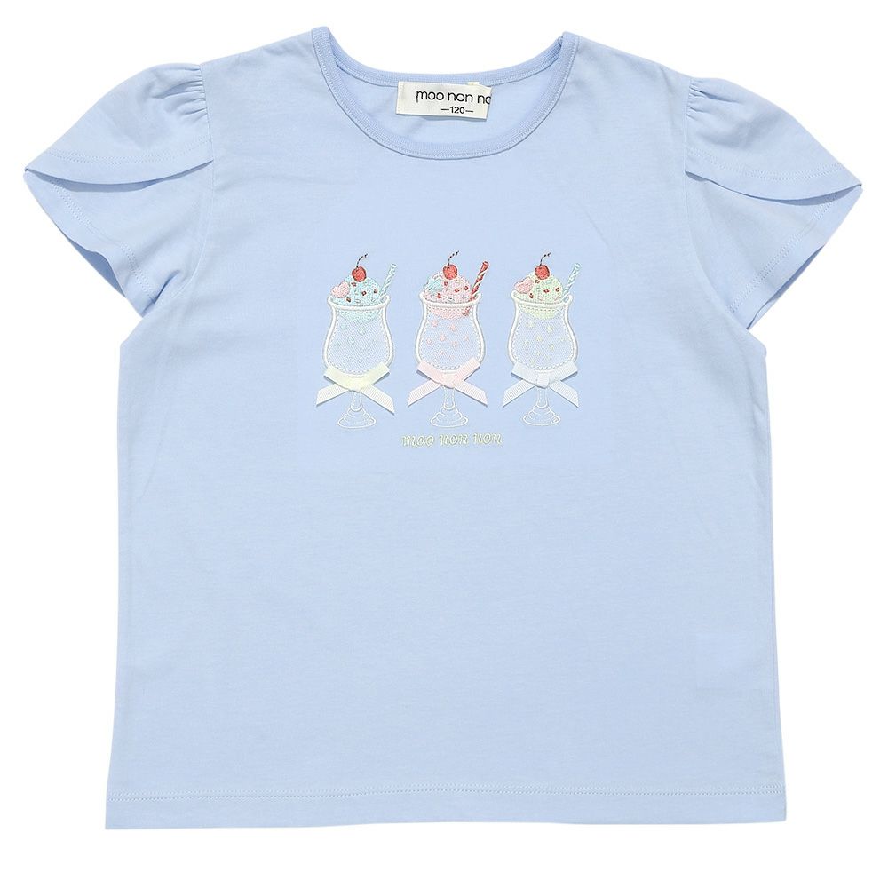 綿100％ クリームソーダ刺繍Tシャツ Blue front