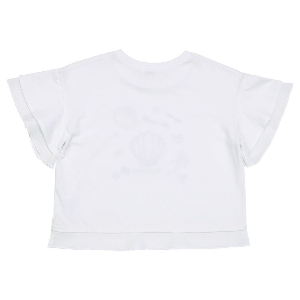 貝殻＆マーメイド刺繍 シフォン切り替えショート丈Tシャツ Off White back