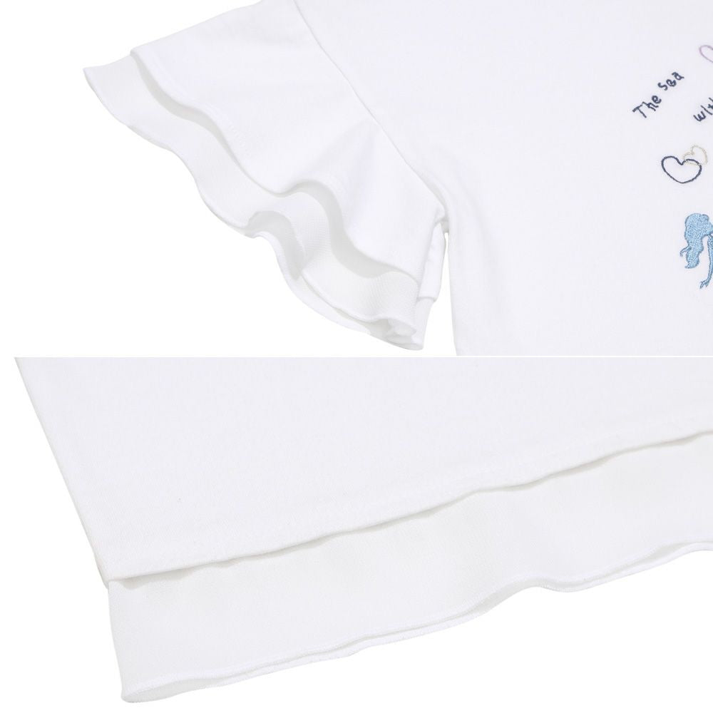 貝殻＆マーメイド刺繍 シフォン切り替えショート丈Tシャツ Off White Design point 2