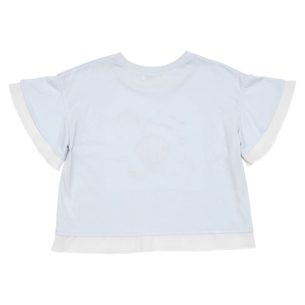 貝殻＆マーメイド刺繍 シフォン切り替えショート丈Tシャツ Blue back