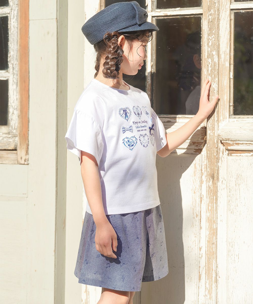 オリジナル音符プリント ダンガリーキュロットパンツ Navy model image up