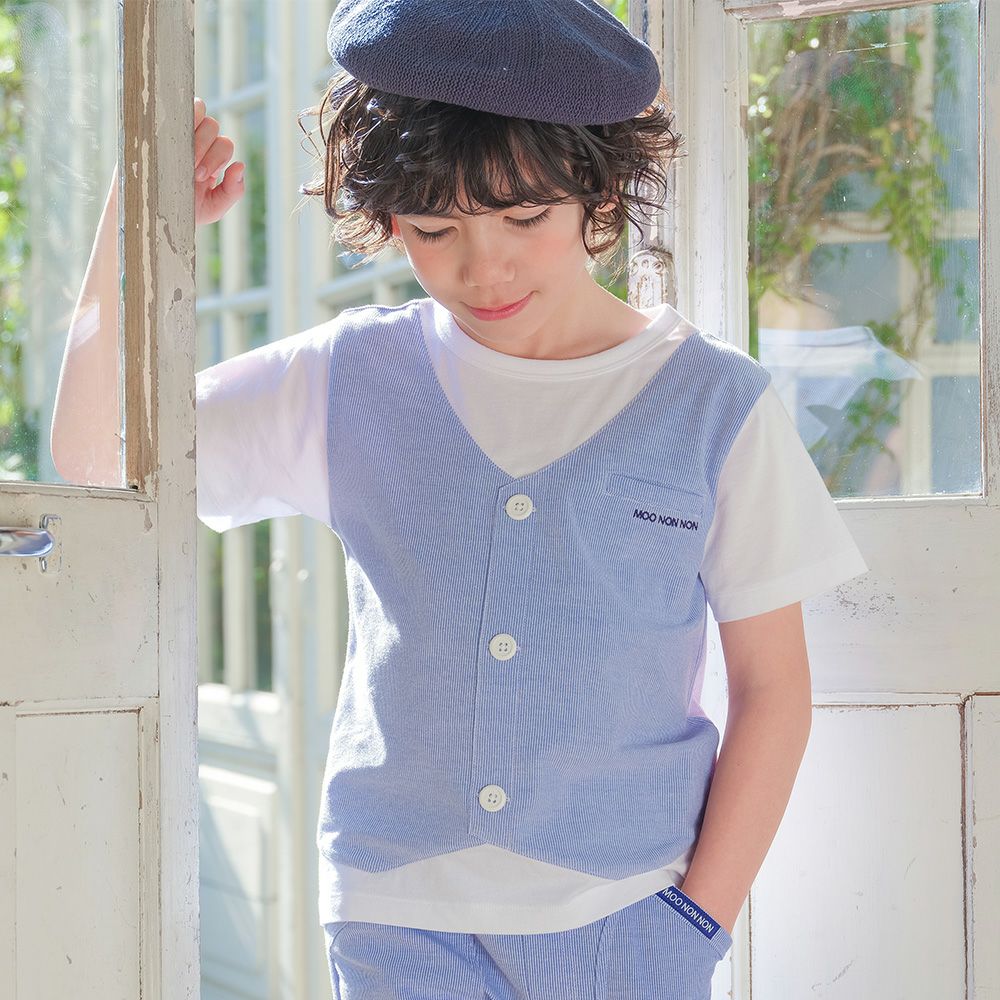 ストライプ柄ベスト切り替え 重ね着風Tシャツ  MainImage