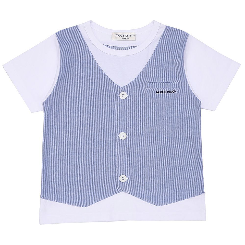 ストライプ柄ベスト切り替え 重ね着風Tシャツ Blue front