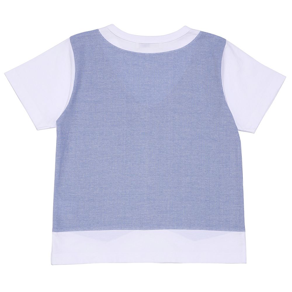 ストライプ柄ベスト切り替え 重ね着風Tシャツ Blue back