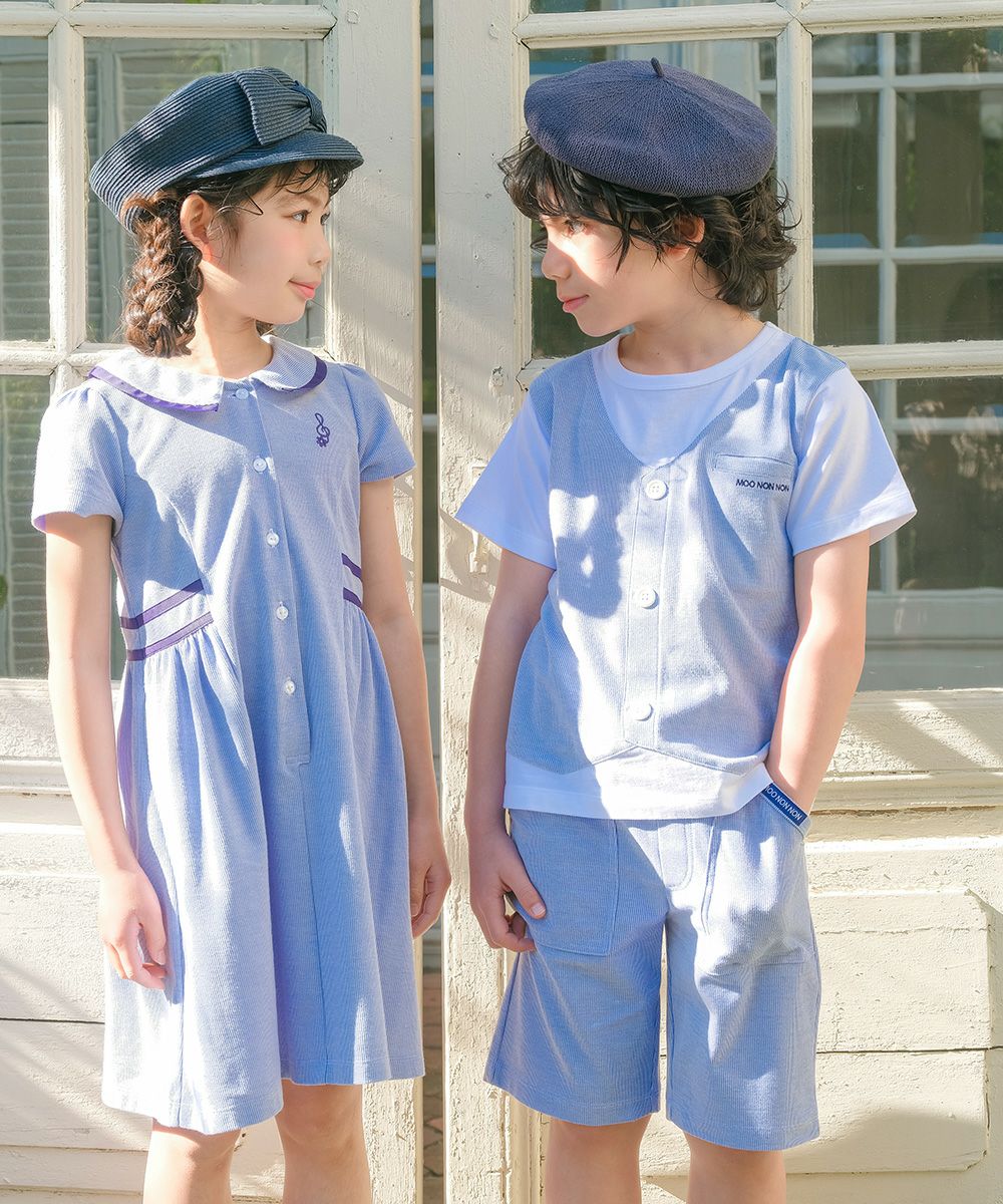 ストライプ柄ベスト切り替え 重ね着風Tシャツ Blue model image 1