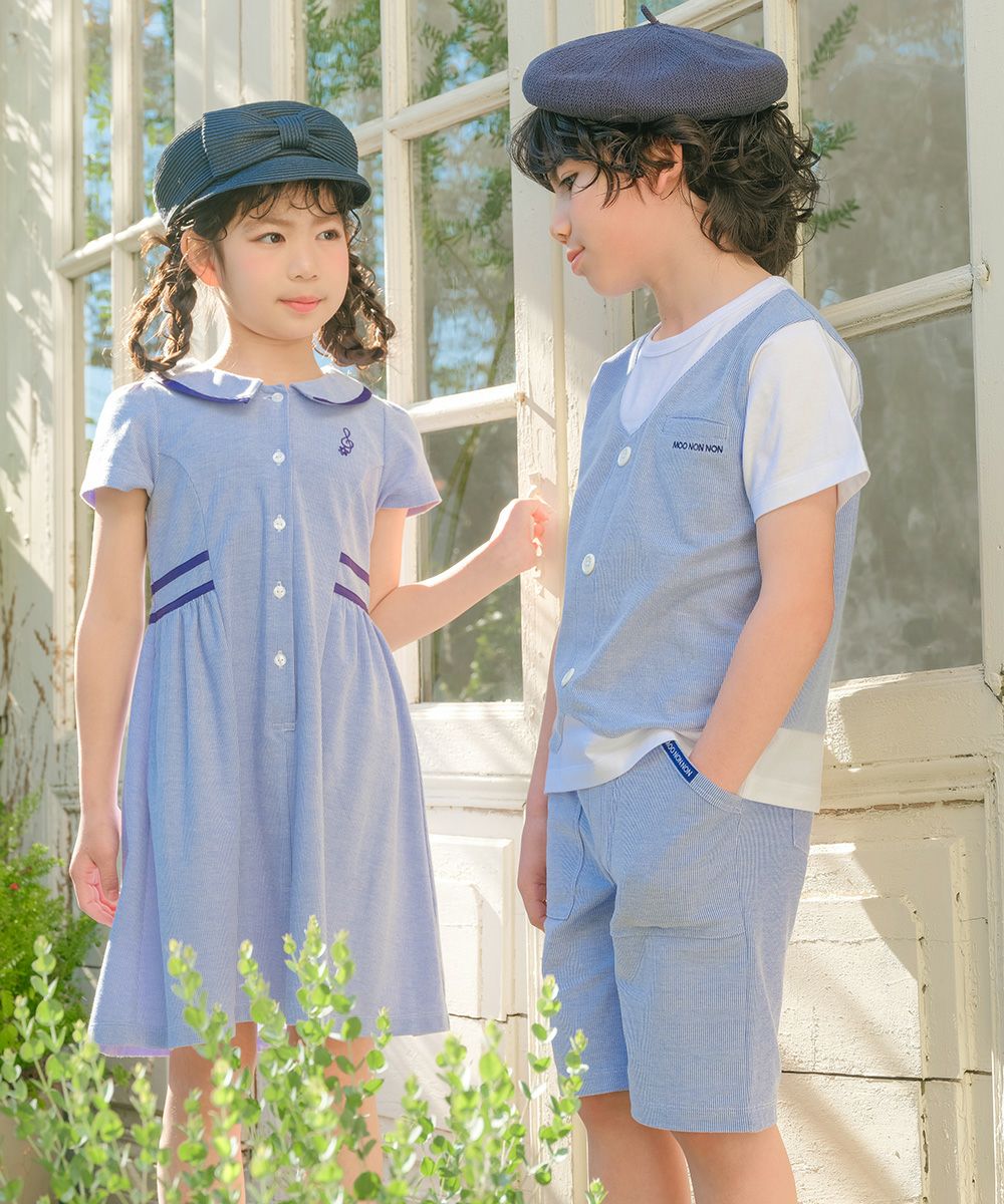 ストライプ柄ベスト切り替え 重ね着風Tシャツ Blue model image 2