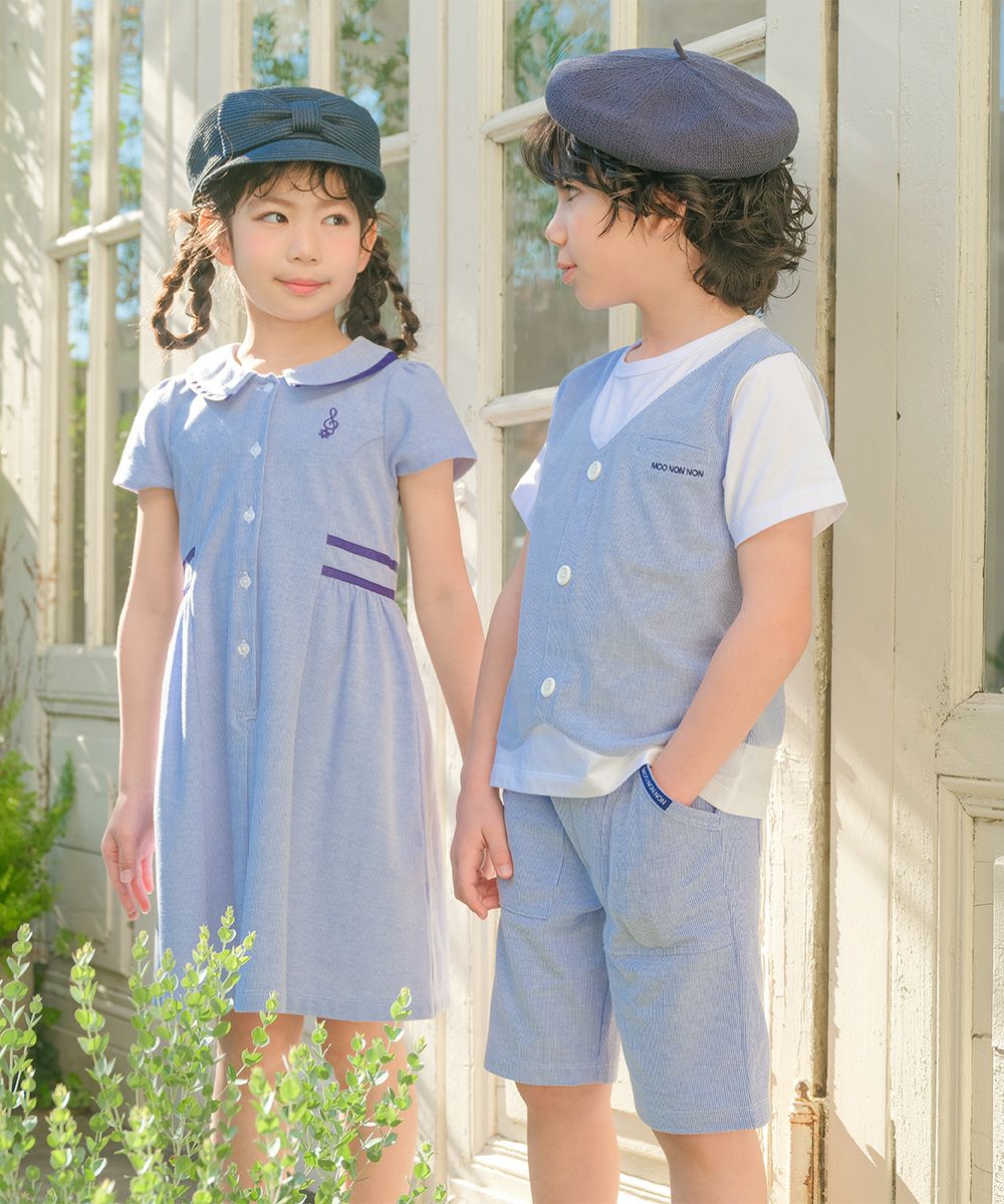 ストライプ柄ベスト切り替え 重ね着風Tシャツ Blue model image 3