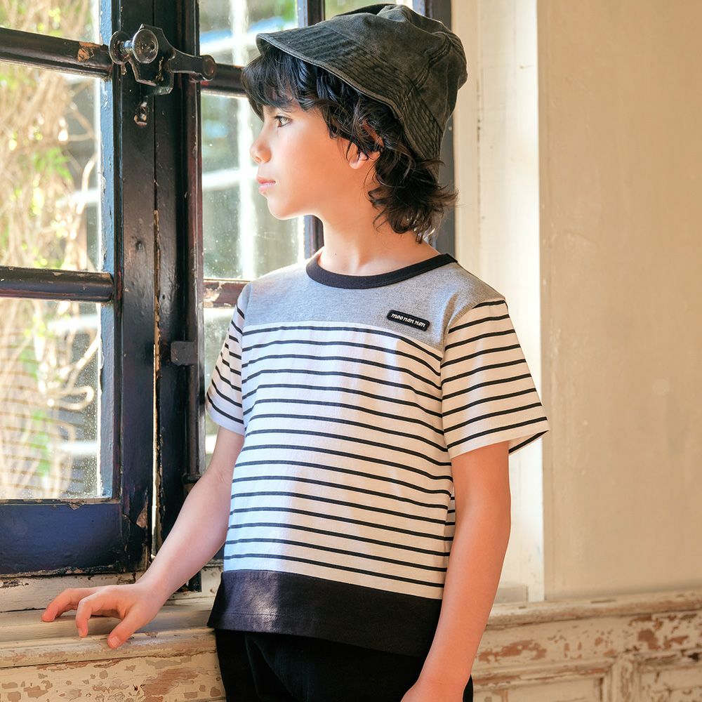 綿100％ ボーダー柄ロゴワッペンTシャツ  MainImage