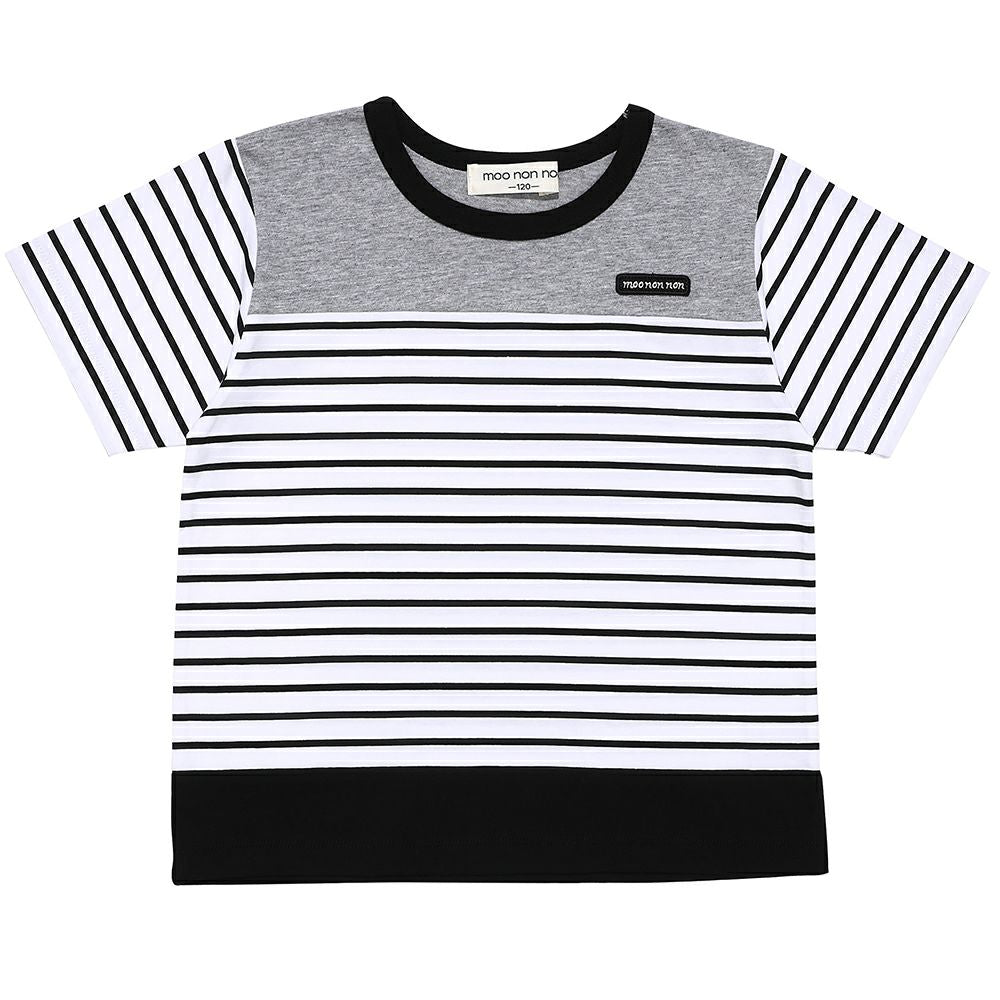 綿100％ ボーダー柄ロゴワッペンTシャツ White/Black front