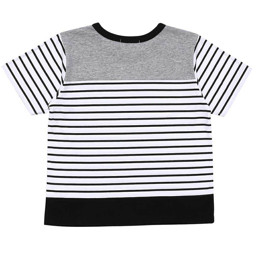 綿100％ ボーダー柄ロゴワッペンTシャツ White/Black back