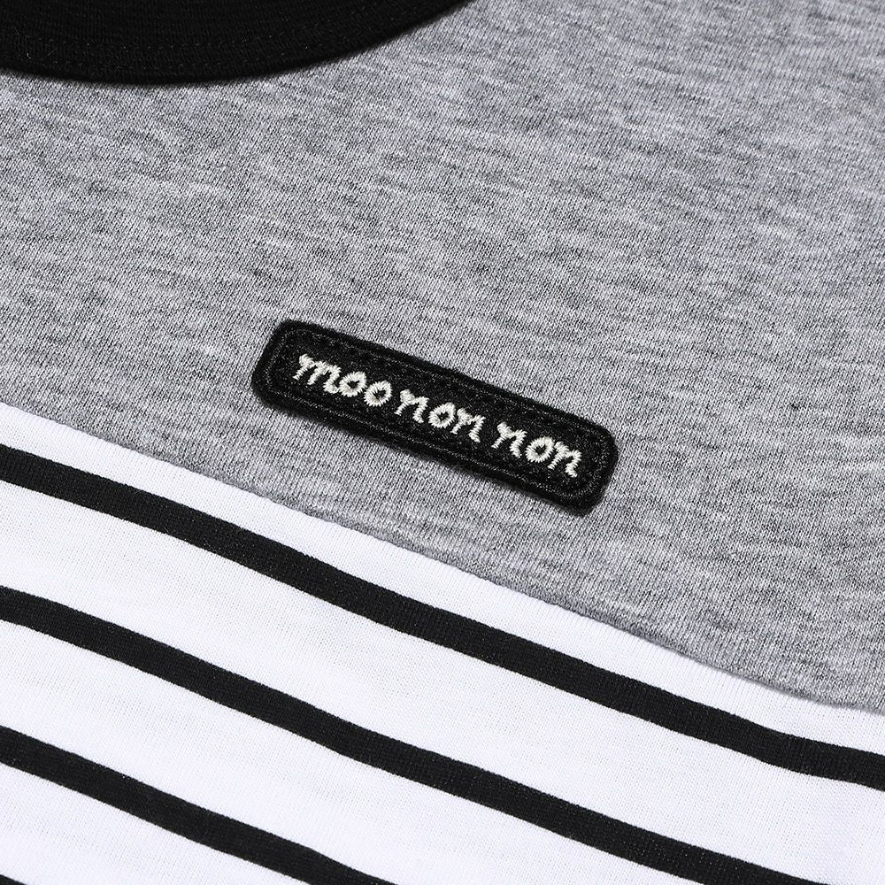 綿100％ ボーダー柄ロゴワッペンTシャツ White/Black Design point 1