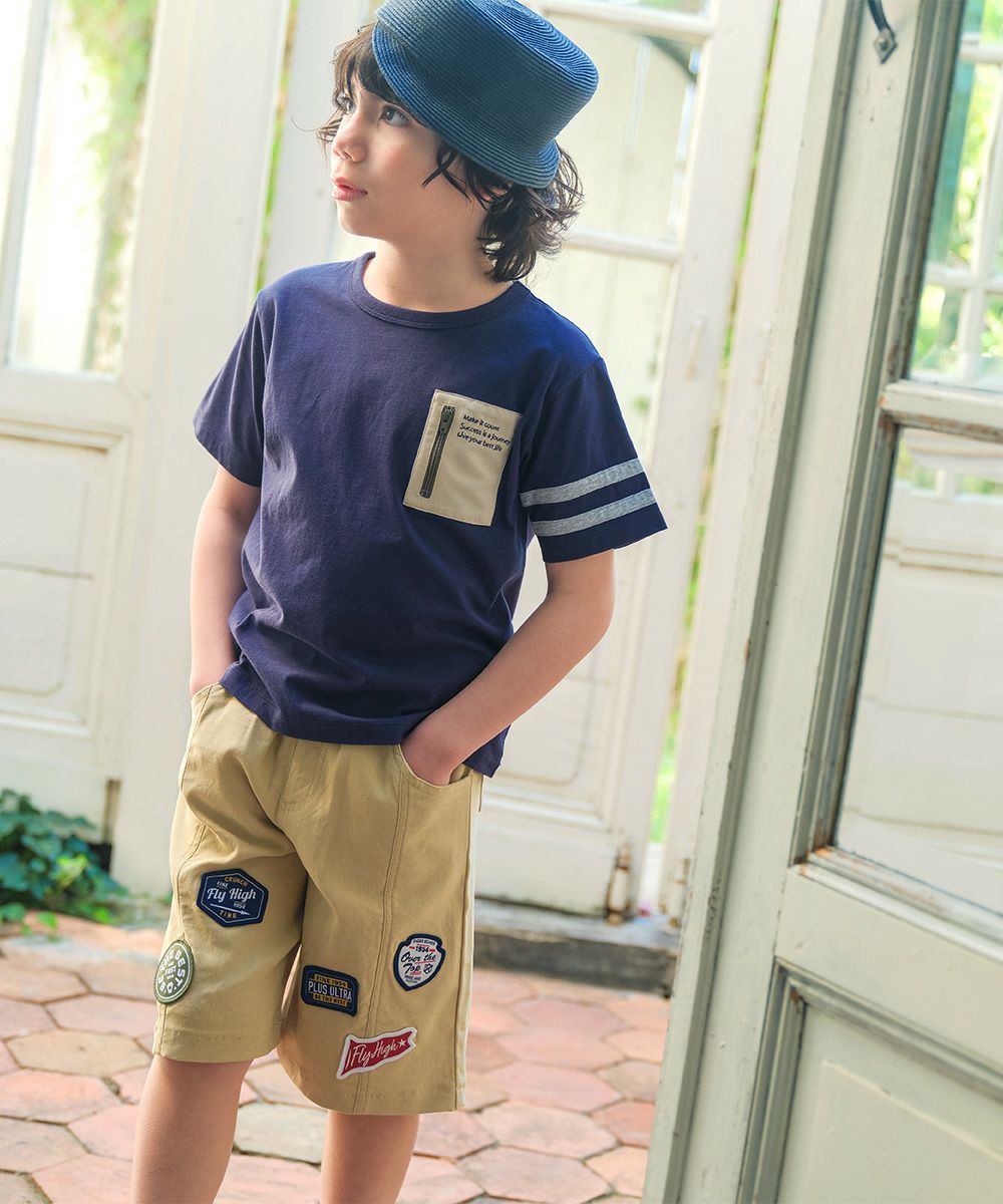 綿100％ ロゴ刺繍ポケットつきTシャツ Navy model image 3