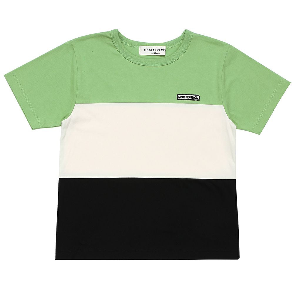 ロゴ刺繍ワッペンつき 切り替えTシャツ Green front