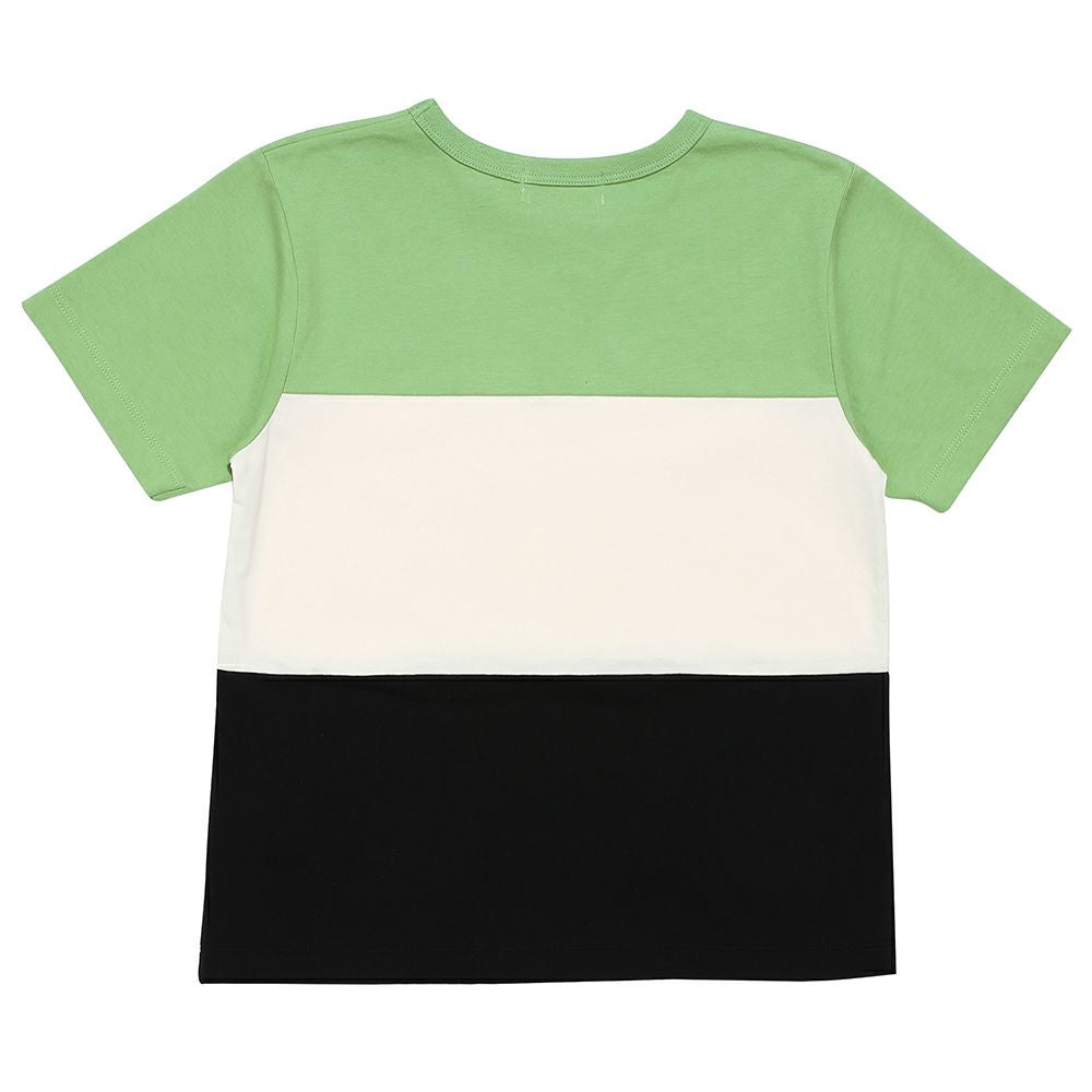 ロゴ刺繍ワッペンつき 切り替えTシャツ Green back