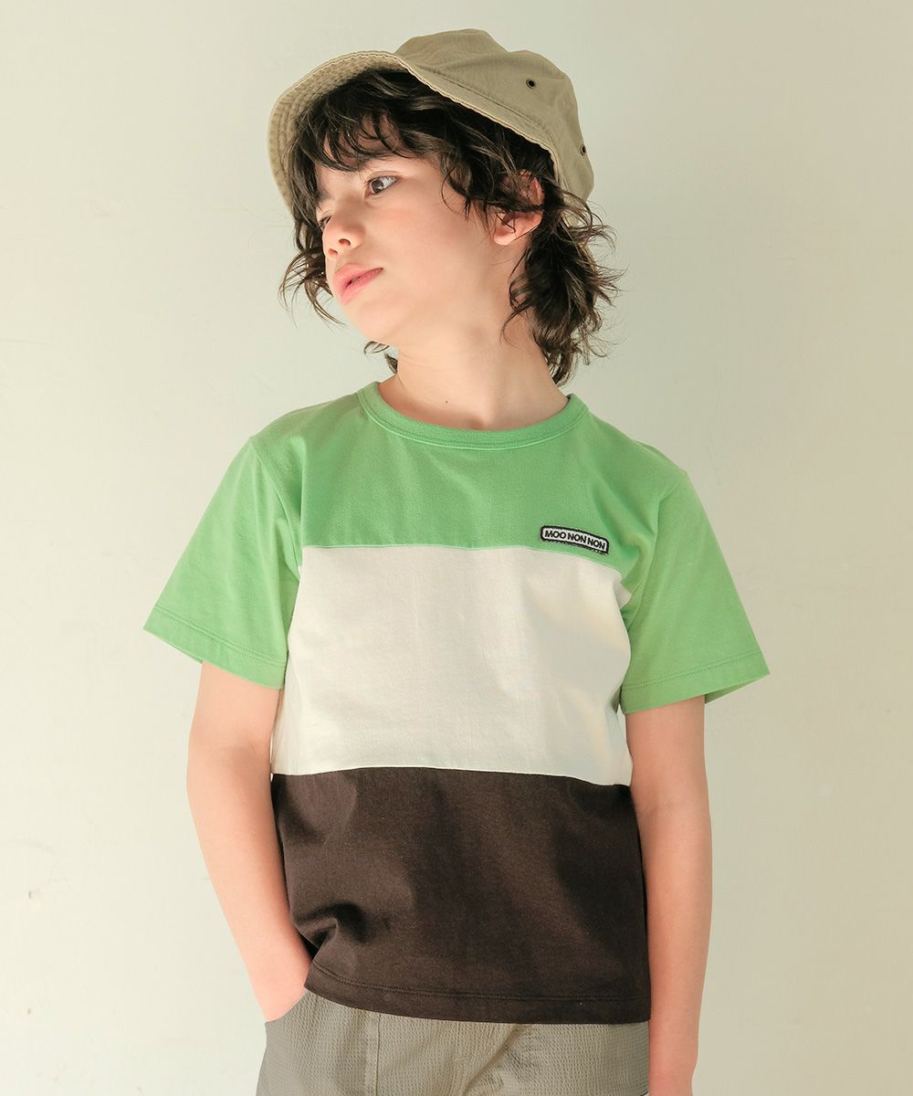 ロゴ刺繍ワッペンつき 切り替えTシャツ Green model image up