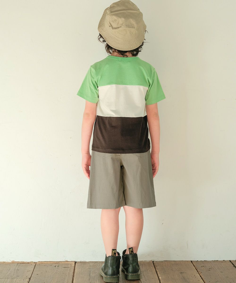 ロゴ刺繍ワッペンつき 切り替えTシャツ Green model image 4