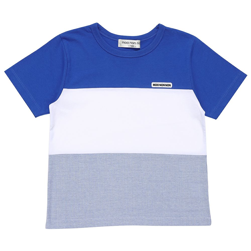 ロゴ刺繍ワッペンつき 切り替えTシャツ Blue front