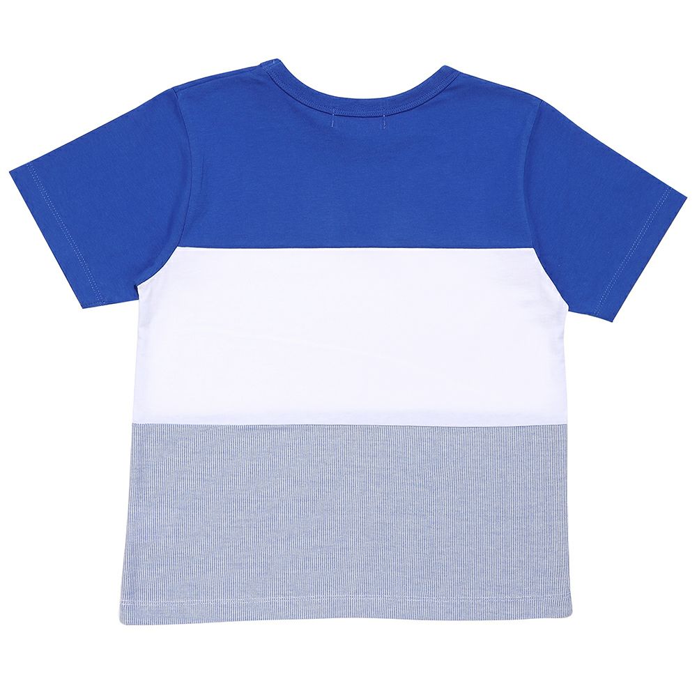 ロゴ刺繍ワッペンつき 切り替えTシャツ Blue back