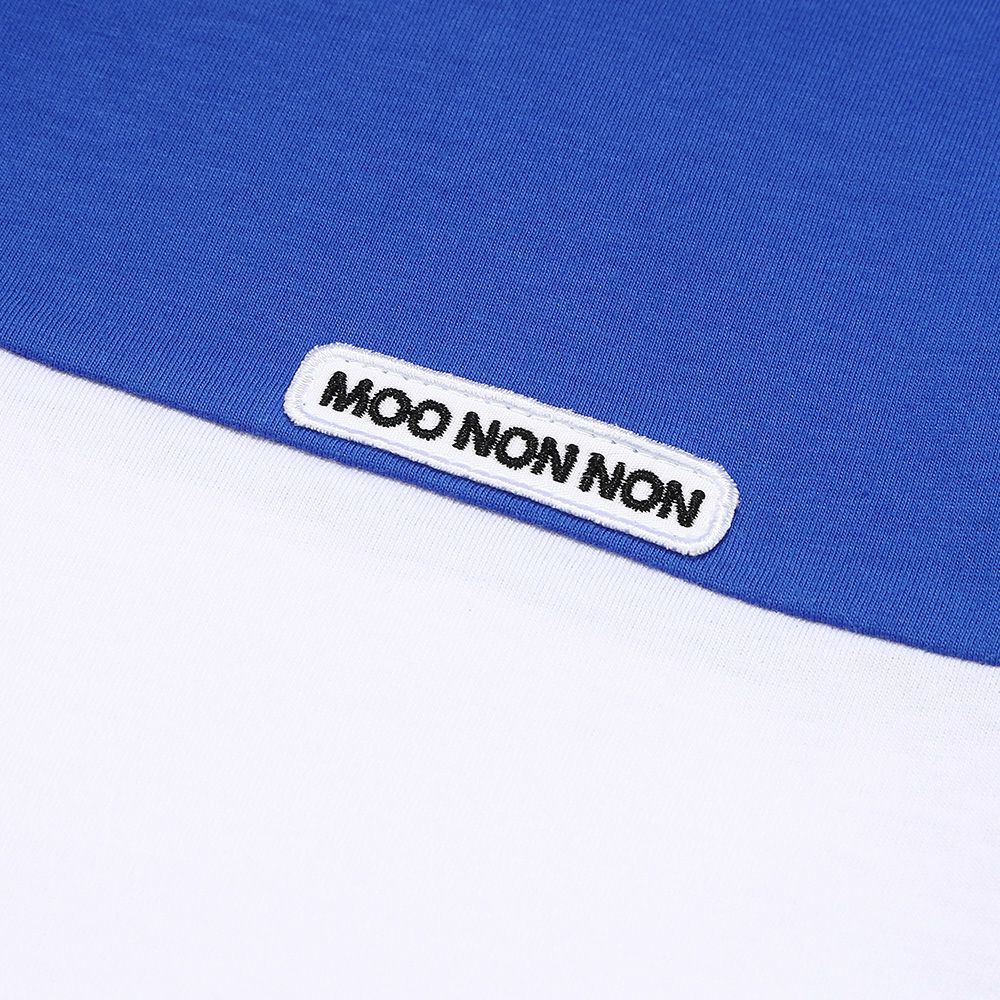 ロゴ刺繍ワッペンつき 切り替えTシャツ Blue Design point 1