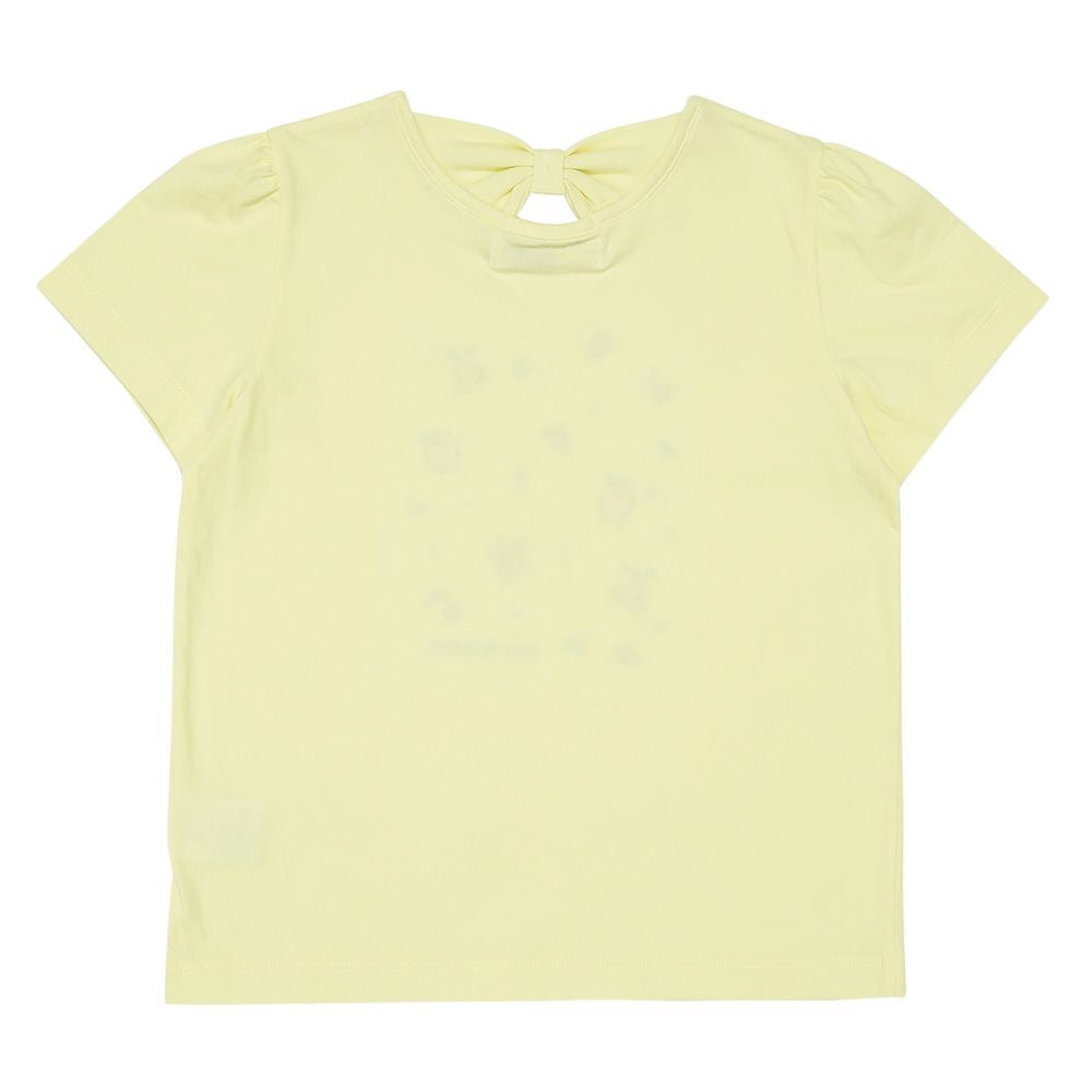 綿100％ リボン チェリー刺繍Tシャツ Yellow back