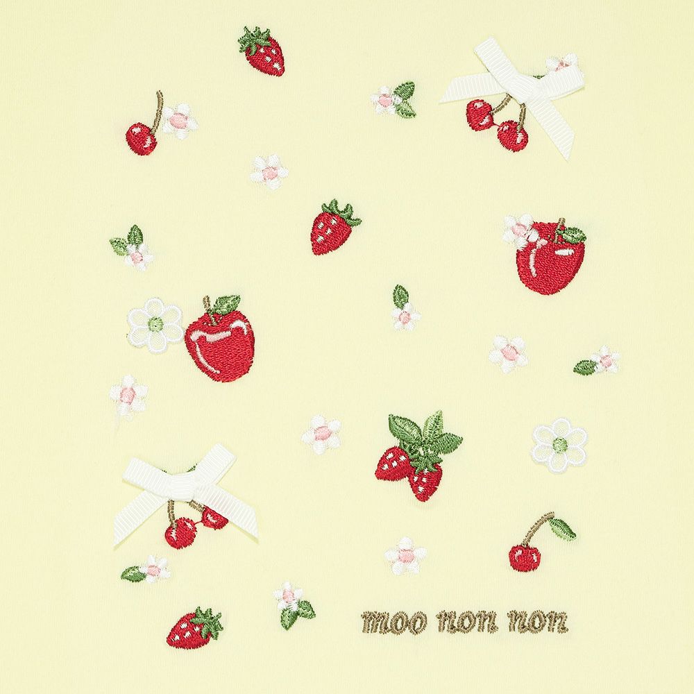 綿100％ リボン チェリー刺繍Tシャツ Yellow Design point 1