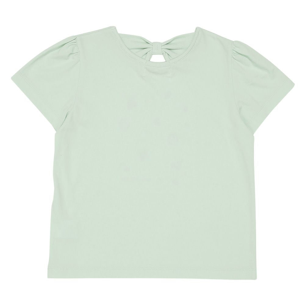 綿100％ リボン チェリー刺繍Tシャツ Green back
