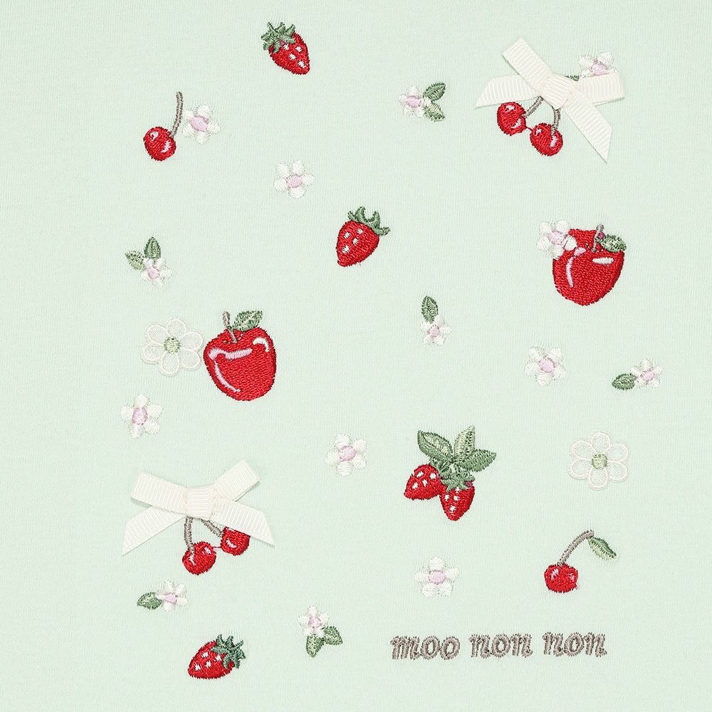 綿100％ リボン チェリー刺繍Tシャツ Green Design point 1