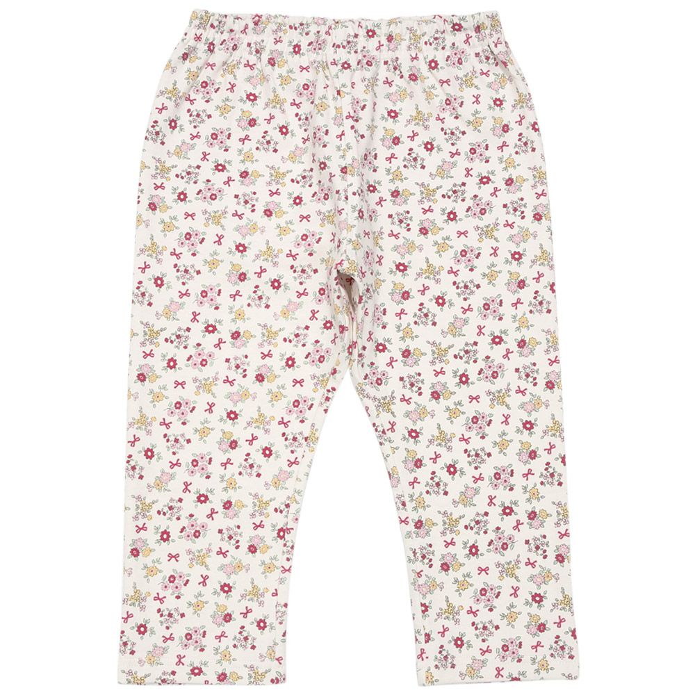 オーガニックコットン 花柄 7分丈 レギンスパンツ Pink front