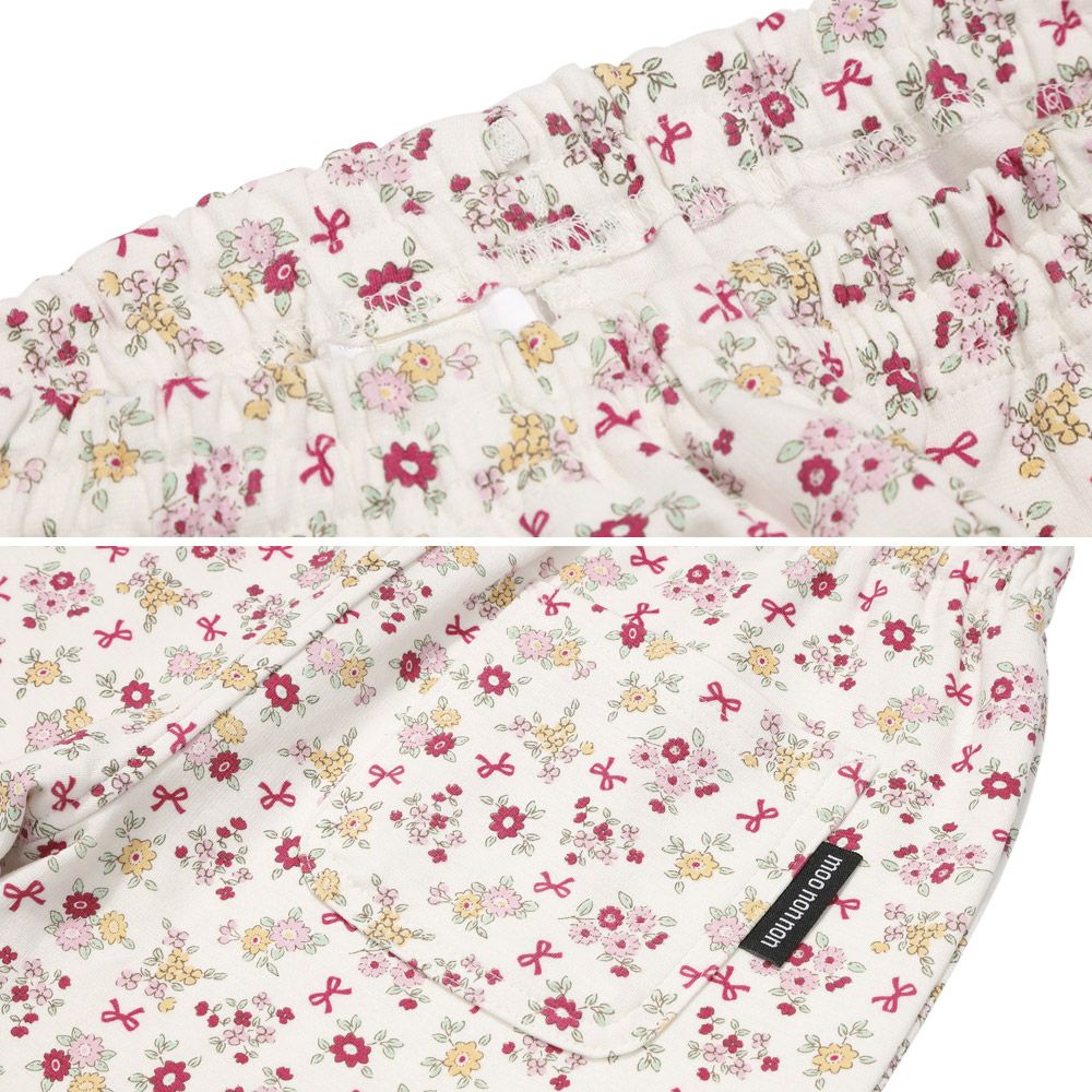 オーガニックコットン 花柄 7分丈 レギンスパンツ Pink Design point 2