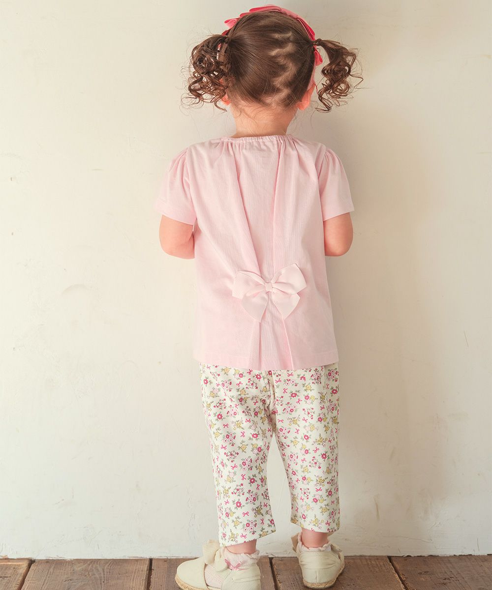 オーガニックコットン 花柄 7分丈 レギンスパンツ Pink model image whole body