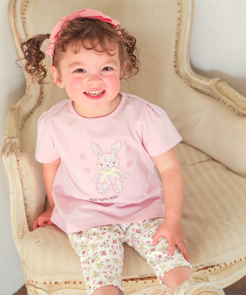 オーガニックコットン 花柄 7分丈 レギンスパンツ Pink model image 2