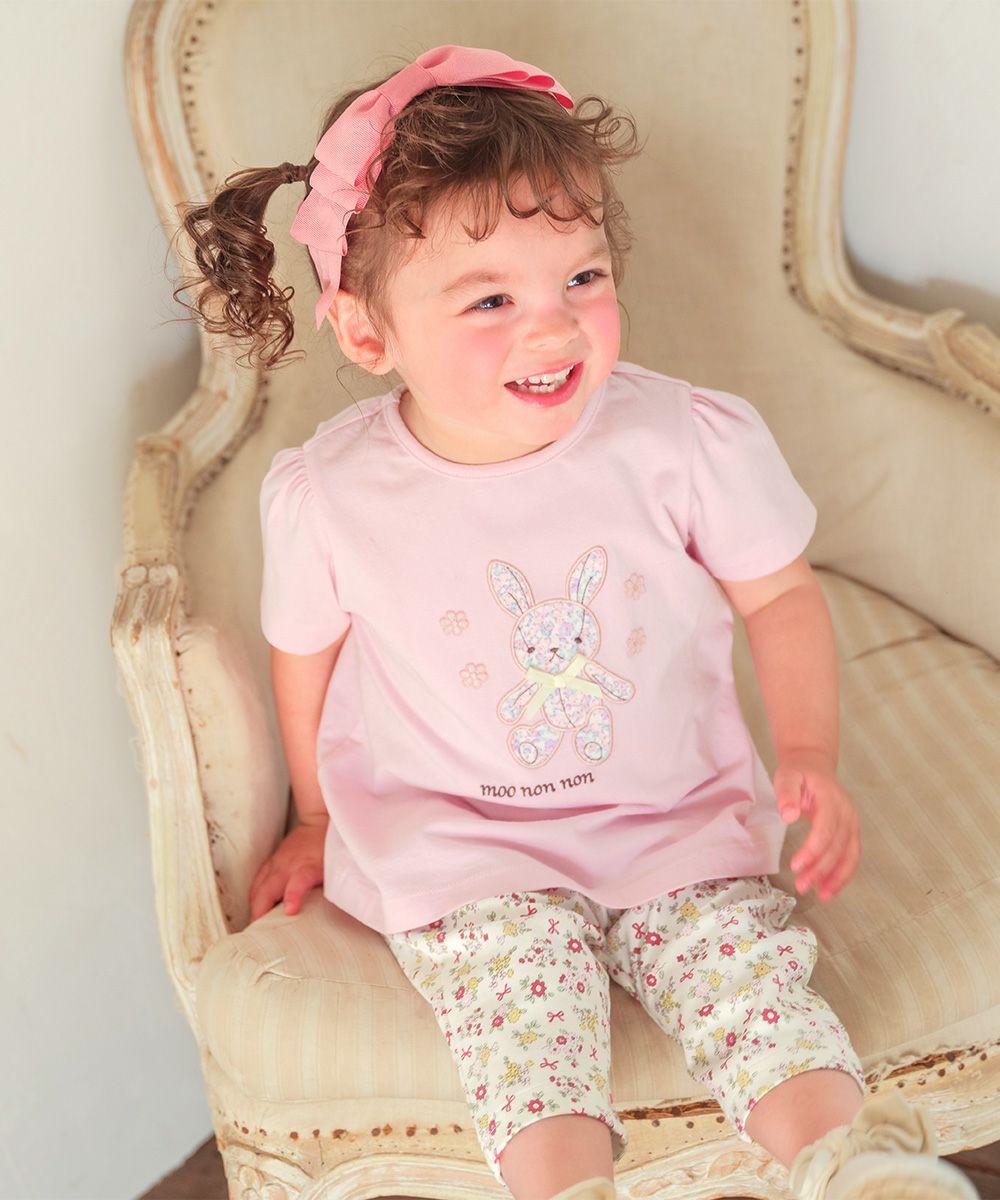 オーガニックコットン 花柄 7分丈 レギンスパンツ Pink model image 3