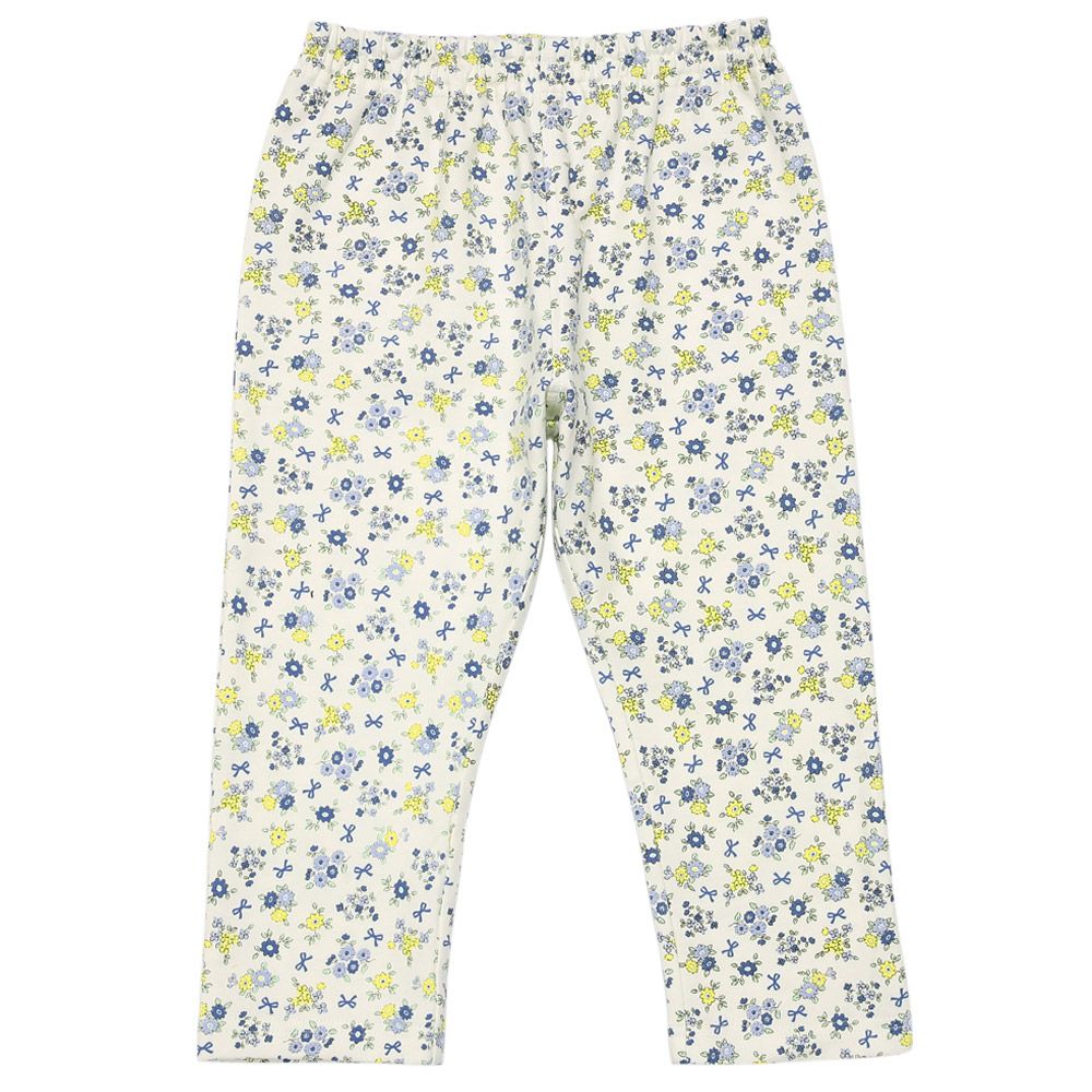 オーガニックコットン 花柄 7分丈 レギンスパンツ Blue front