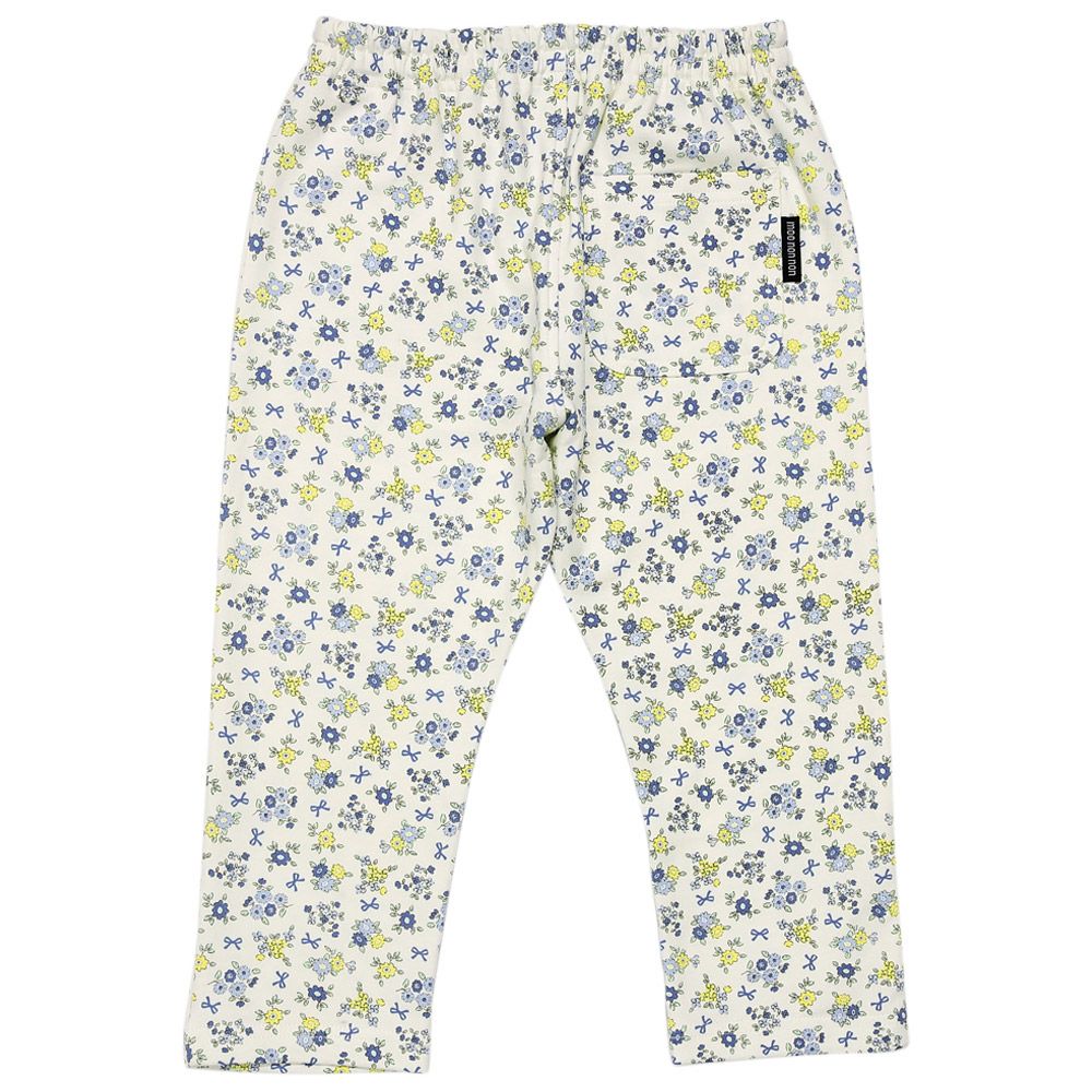 オーガニックコットン 花柄 7分丈 レギンスパンツ Blue back