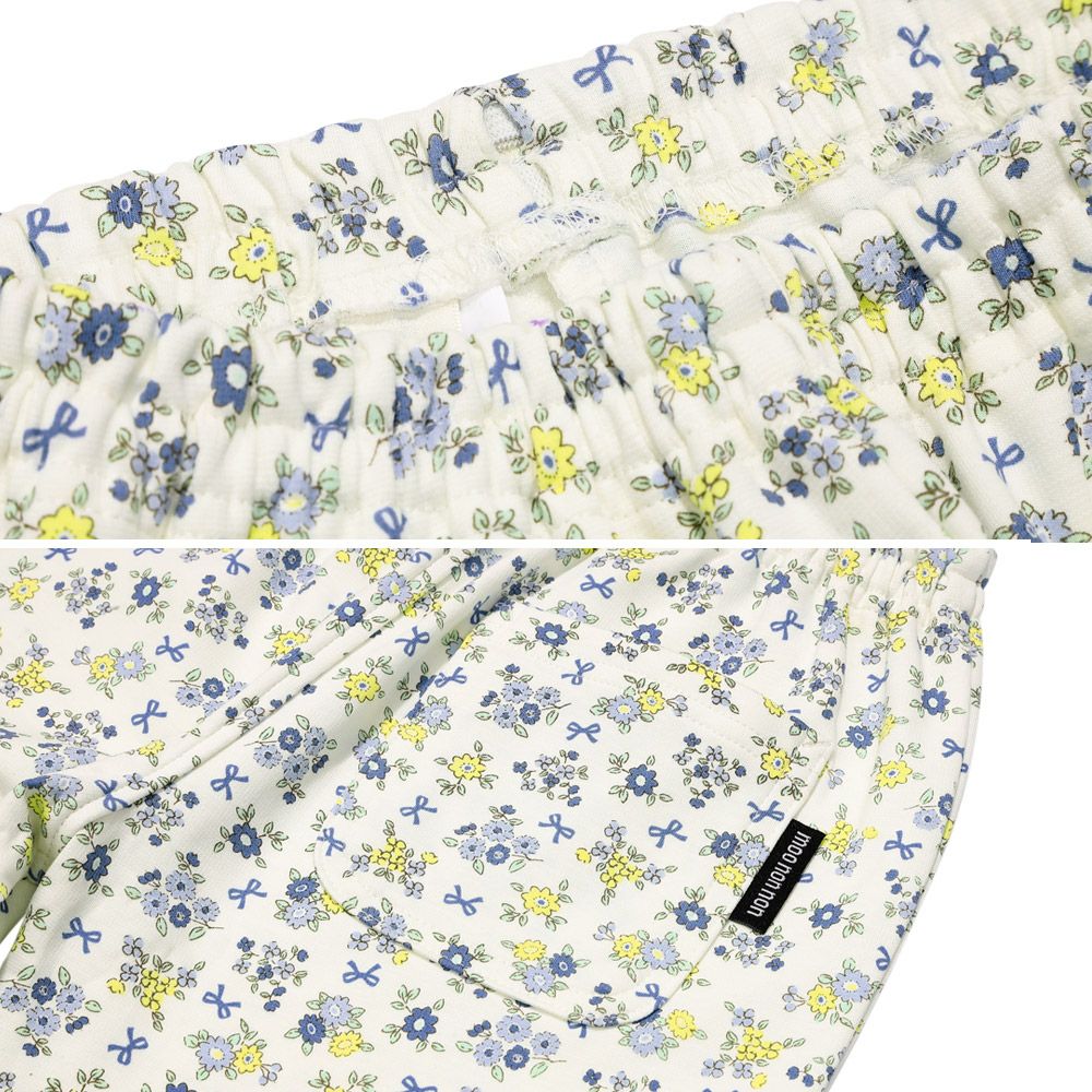 オーガニックコットン 花柄 7分丈 レギンスパンツ Blue Design point 2