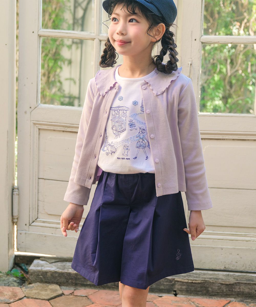 ストレッチツイル 音符刺繍 プリーツ キュロットパンツ Navy model image 3
